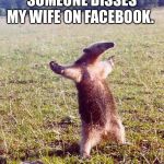 come at me anteater | HOW I REACT WHEN SOMEONE DISSES MY WIFE ON FACEBOOK. | image tagged in come at me anteater | made w/ Imgflip meme maker