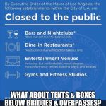 LA Proclamation | WHAT ABOUT TENTS & BOXES BELOW BRIDGES & OVERPASSES? | image tagged in la proclamation | made w/ Imgflip meme maker