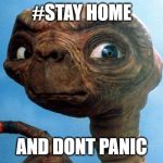 ET phone home | #STAY HOME; AND DONT PANIC | image tagged in et phone home | made w/ Imgflip meme maker