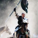 Covid Knight | ME GOING TO THE GROCERY STORE FOR SOME PASTA; "FOR GLORY AND SPAGHETTI!" | image tagged in knight on horseback charging with flag,covid-19,covid19 | made w/ Imgflip meme maker