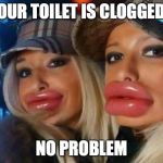 Duck Face Chicks | YOUR TOILET IS CLOGGED? NO PROBLEM | image tagged in memes,duck face chicks | made w/ Imgflip meme maker