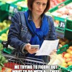Grocery Shopping | CCPINLA; ME TRYING TO FIGURE OUT WHAT TO DO WITH ALL THESE INGREDIENTS I BOUGHT FOR QUARANTINE WHEN I DON'T EVEN KNOW HOW TO COOK | image tagged in grocery shopping,coronavirus,covid-19,quarantine | made w/ Imgflip meme maker