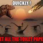 Dinosaurs | QUICKLY ! GET ALL THE TOILET PAPER | image tagged in dinosaurs | made w/ Imgflip meme maker