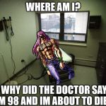 doctor office | WHERE AM I? WHY DID THE DOCTOR SAY IM 98 AND IM ABOUT TO DIE? | image tagged in doctor office | made w/ Imgflip meme maker