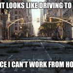 I Am Legend | WHAT IT LOOKS LIKE DRIVING TO WORK; SINCE I CAN'T WORK FROM HOME | image tagged in i am legend | made w/ Imgflip meme maker