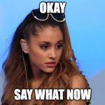 Ariana Grande | OKAY; SAY WHAT NOW | image tagged in ariana grande | made w/ Imgflip meme maker