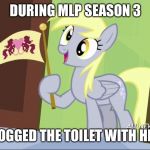 Derpy Hooves facts | DURING MLP SEASON 3; SHE CLOGGED THE TOILET WITH HER PISS | image tagged in derpy hooves facts | made w/ Imgflip meme maker
