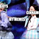 Twice Bullying Ad | YOU GUYS; CINNAMON; MY MEMES | image tagged in twice bullying ad | made w/ Imgflip meme maker