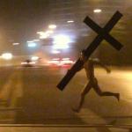jesus running away with cross