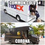 FedEx UPS | COMMON COLD; CORONA | image tagged in fedex ups | made w/ Imgflip meme maker