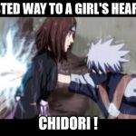 Kakashi killing Rin | FASTED WAY TO A GIRL'S HEART ? CHIDORI ! | image tagged in kakashi killing rin | made w/ Imgflip meme maker