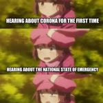 Llenn suprised | HEARING ABOUT CORONA FOR THE FIRST TIME; HEARING ABOUT THE NATIONAL STATE OF EMERGENCY; HEARING THAT CORONA DESTROYED CHINA | image tagged in llenn suprised | made w/ Imgflip meme maker