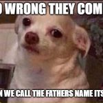 Seriously Dog | WE DO WRONG THEY COMPLAIN EVEN WHEN WE CALL THE FATHERS NAME ITS THE SAME | image tagged in seriously dog | made w/ Imgflip meme maker