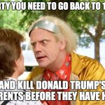 back to the future | MARTY YOU NEED TO GO BACK TO 1945; AND KILL DONALD TRUMP'S PARENTS BEFORE THEY HAVE HIM | image tagged in back to the future | made w/ Imgflip meme maker