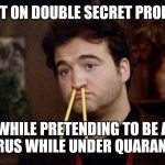 Animal House | GOT PUT ON DOUBLE SECRET PROBATION; WHILE PRETENDING TO BE A WALRUS WHILE UNDER QUARANTINE. | image tagged in animal house | made w/ Imgflip meme maker