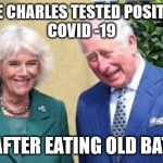 PRINCE CHARLES TESTED POSITIVE TO 
COVID -19; AFTER EATING OLD BAT | image tagged in coronavirus,prince charles | made w/ Imgflip meme maker