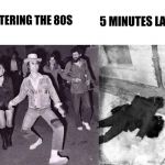 John Lennon | ENTERING THE 80S; 5 MINUTES LATER | image tagged in john lennon | made w/ Imgflip meme maker