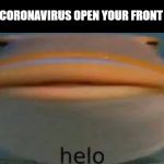 helo fish | WHEN CORONAVIRUS OPEN YOUR FRONT DOOR. | image tagged in helo fish | made w/ Imgflip meme maker