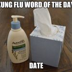 Got a hot date? Not during social distancing month! | KUNG FLU WORD OF THE DAY:; DATE | image tagged in lotion and tissues,date night,funny memes,coronavirus,social distancing | made w/ Imgflip meme maker