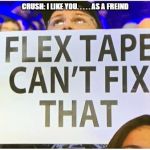 flex tape can't fix that | CRUSH: I LIKE YOU. . . . . AS A FREIND | image tagged in flex tape can't fix that | made w/ Imgflip meme maker