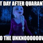 Into The Unknown | FIRST DAY AFTER QUARANTINE; INTO THE UNKNOOOOOOWN! | image tagged in into the unknown | made w/ Imgflip meme maker