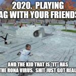 playground  | 2020.  PLAYING TAG WITH YOUR FRIENDS. AND THE KID THAT IS "IT" HAS THE RONA VIRUS.  SHIT JUST GOT REAL. | image tagged in playground | made w/ Imgflip meme maker