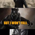 Bad Pun Black Panther | SHOOT ME DOWN; BUT I WON'T FALL; I HAVE VIBRANIUM | image tagged in bad pun black panther | made w/ Imgflip meme maker