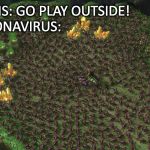 Ling Swarm | MOMS: GO PLAY OUTSIDE!                
CORONAVIRUS: | image tagged in ling swarm | made w/ Imgflip meme maker