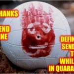 I'm Sorry Wilson | I'D DEFINITELY SEND THIS TO HIM WHILE HE'S IN QUARANTINE; IF TOM HANKS WAS A FRIEND OF MINE | image tagged in wilson volleyball castaway,memes,wilson,covid-19,quarantine,rod serling imagine if you will | made w/ Imgflip meme maker