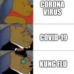 pooh | CORONA VIRUS; COVID-19; KUNG FLU | image tagged in pooh | made w/ Imgflip meme maker
