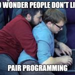 pair programmer | NO WONDER PEOPLE DON'T LIKE PAIR PROGRAMMING | image tagged in pair programmer | made w/ Imgflip meme maker