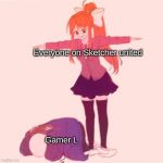 monica t pose | Everyone on Sketcher united; Gamer L | image tagged in monica t pose | made w/ Imgflip meme maker