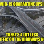 I can't drive 55. Can drive local freeways like the Autobahn now. | COVID-19 QUARANTINE UPSIDE; THERE'S A LOT LESS TRAFFIC ON THE HIGHWAYS NOW | image tagged in roads,memes,covid-19,quarantine,traffic,speeding | made w/ Imgflip meme maker