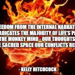 Brain on Fire | FREEDOM FROM THE INTERNAL NARRATIVE
ERADICATES THE MAJORITY OF LIFE'S PAIN
THE MONKEY MIND - OUR THOUGHTS 
THE SACRED SPACE OUR CONFLICTS REIGN; - KELLY HITCHCOCK | image tagged in brain on fire | made w/ Imgflip meme maker