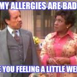 jeffersons | MY ALLERGIES ARE BAD; ARE YOU FEELING A LITTLE WEEZY | image tagged in jeffersons | made w/ Imgflip meme maker