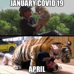 Tiger King | JANUARY COVID 19; APRIL | image tagged in tiger king | made w/ Imgflip meme maker