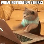 fast typing cat | WHEN INSPIRATION STRIKES | image tagged in fast typing cat | made w/ Imgflip meme maker