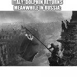 USSR flag | ITALY: DOLPHIN RETURNS
MEANWHILE IN RUSSIA: | image tagged in ussr flag | made w/ Imgflip meme maker
