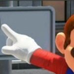 Mario points at a "NO" sign