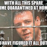 russel crowe beautiful mind | WITH ALL THIS SPARE TIME QUARANTINED AT HOME; I HAVE FIGURED IT ALL OUT | image tagged in russel crowe beautiful mind | made w/ Imgflip meme maker