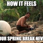 Lonely feeling | HOW IT FEELS WHEN YOUR SPRING BREAK NEVER ENDS. | image tagged in lonely feeling | made w/ Imgflip meme maker