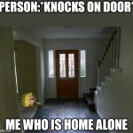 Spongegar | PERSON:*KNOCKS ON DOOR*; ME WHO IS HOME ALONE | image tagged in spongegar | made w/ Imgflip meme maker