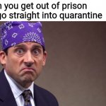 Prison mike | When you get out of prison and go straight into quarantine | image tagged in prison mike,covid,quarantine | made w/ Imgflip meme maker