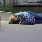 Woman homeless sleep street