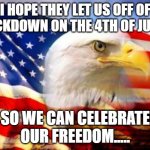 American Flag | I HOPE THEY LET US OFF OF LOCKDOWN ON THE 4TH OF JULY... SO WE CAN CELEBRATE OUR FREEDOM..... | image tagged in american flag | made w/ Imgflip meme maker