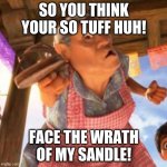 abuela elena coco | SO YOU THINK YOUR SO TUFF HUH! FACE THE WRATH OF MY SANDLE! | image tagged in abuela elena coco | made w/ Imgflip meme maker