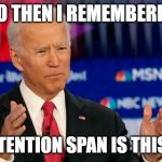 Joe Biden | SO THEN I REMEMBERED; MY ATTENTION SPAN IS THIS LONG | image tagged in quid pro joe biden,joe biden,attention,bad memory,speechless,funny memes | made w/ Imgflip meme maker
