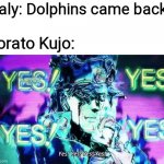 Anime Yes Yes Yes Yes | Italy: Dolphins came back ! Jorato Kujo: | image tagged in anime yes yes yes yes,jojo's bizarre adventure,jojo meme,memes,funny memes,dolphins | made w/ Imgflip meme maker