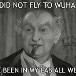 Grandpa Munster | I DID NOT FLY TO WUHAN; I'VE BEEN IN MY LAB ALL WEEK | image tagged in grandpa munster | made w/ Imgflip meme maker