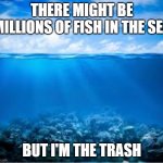 Ocean | THERE MIGHT BE MILLIONS OF FISH IN THE SEA; BUT I'M THE TRASH | image tagged in ocean | made w/ Imgflip meme maker